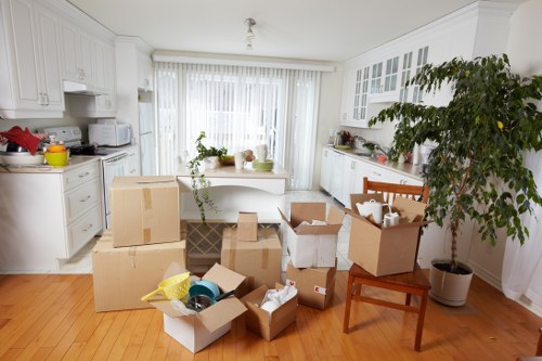 Packed boxes ready for house removals in Richmond home move