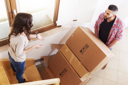 Moving van ready for flat removals in Richmond residential area